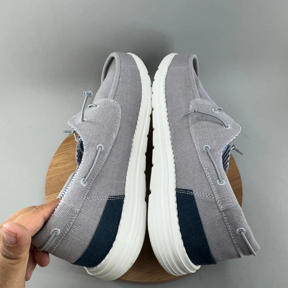 Bruno Marc Slip on Loafers 15 Grey Canvas Casual Minimalist Shoes Coastal Preppy